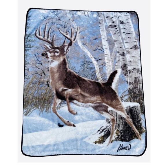 Al Agnew Winter Mountain‎ Deer Wall Art Tapestry Throw Blanket Cabincore Hunting - Picture 1 of 10